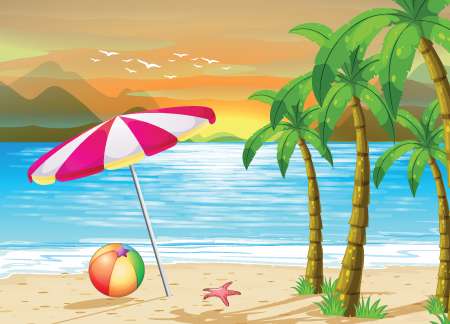Illustration of an umbrella on the beach