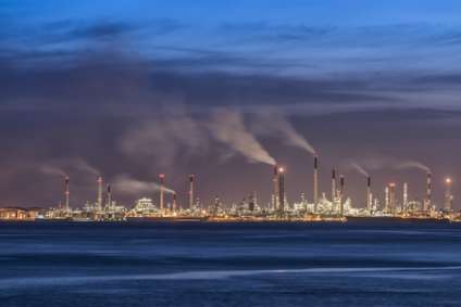 Oil refinery at twilight sky