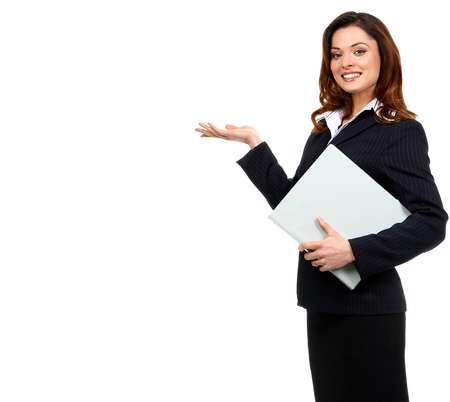 Happy successful business woman. Isolated over white background