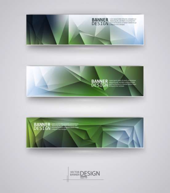 Business design templates. Set of Banners with Multicolored Polygonal Mosaic Backgrounds. Geometric Triangular Abstract Modern Vector Illustrat