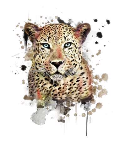 illustration leopard/T-shirt graphics/abstract watercolor like leopard/leopard graphics on a white background/wild leopard hunting/leop