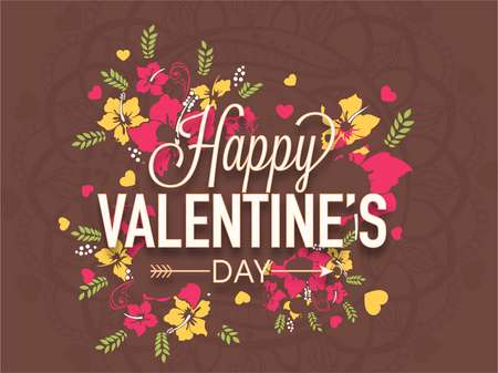 Colorful flowers decorated poster, banner or flyer with text Happy Valentines Day.