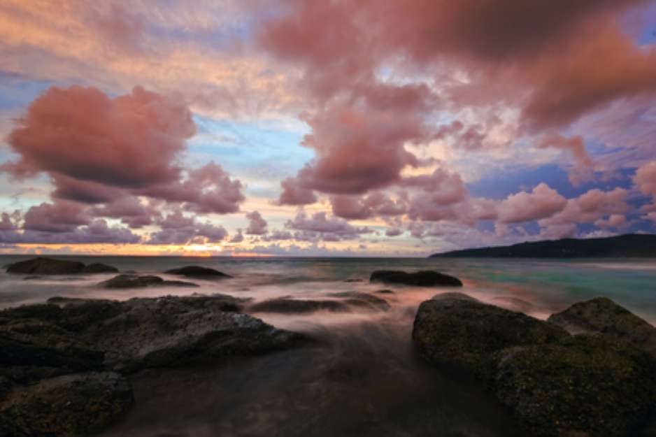 Tropical sunset. Karon beach. Phuket island. Kingdom Thailand