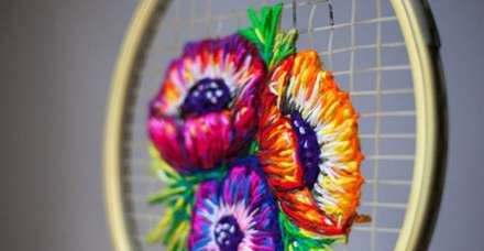 گلدوزی‌های هنرمندانه روی راکت تنیس