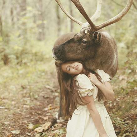 انسان و حیوان غرق در هارمونی طبیعت