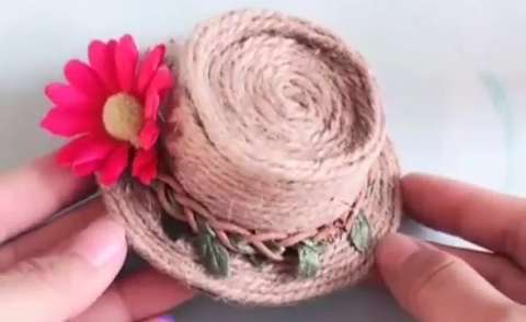 کاردستی کلاه با لیوان کاغذی یکبار مصرف و نخ کنفی