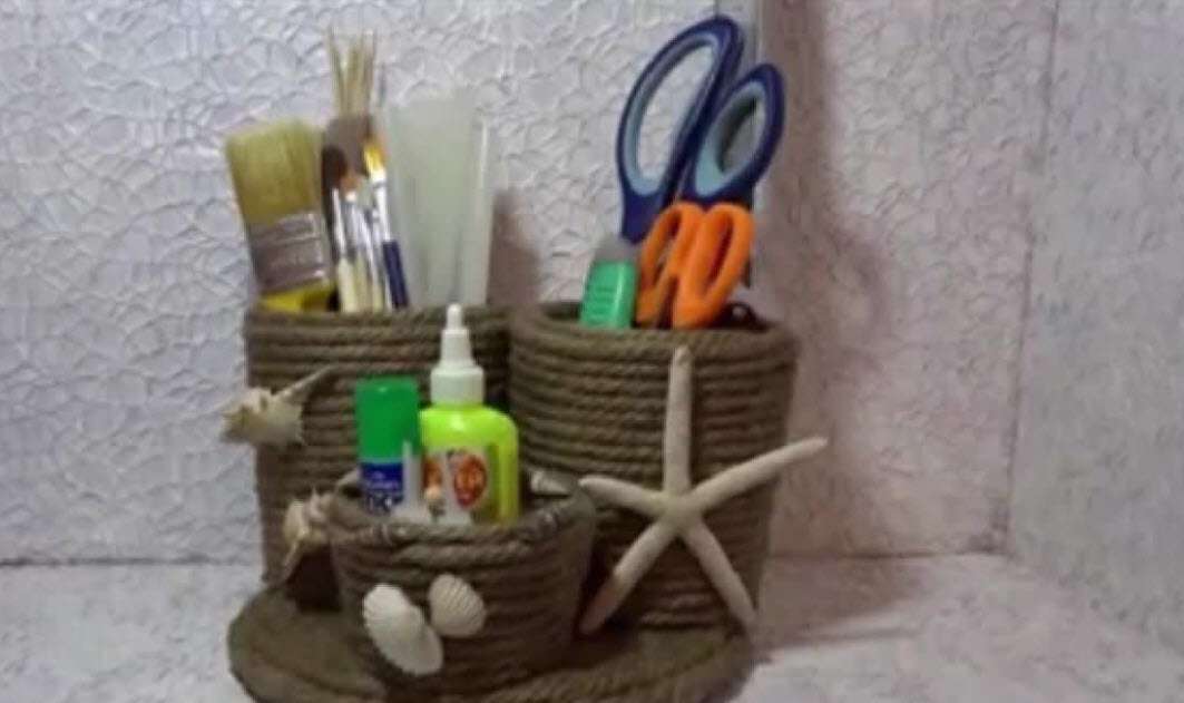 آموزش جامدادی رو میزی با طناب کنفی