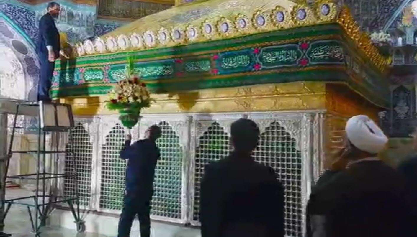 تصاویری از گل آرایی ضریح مطهر حضرت معصومه (س)
