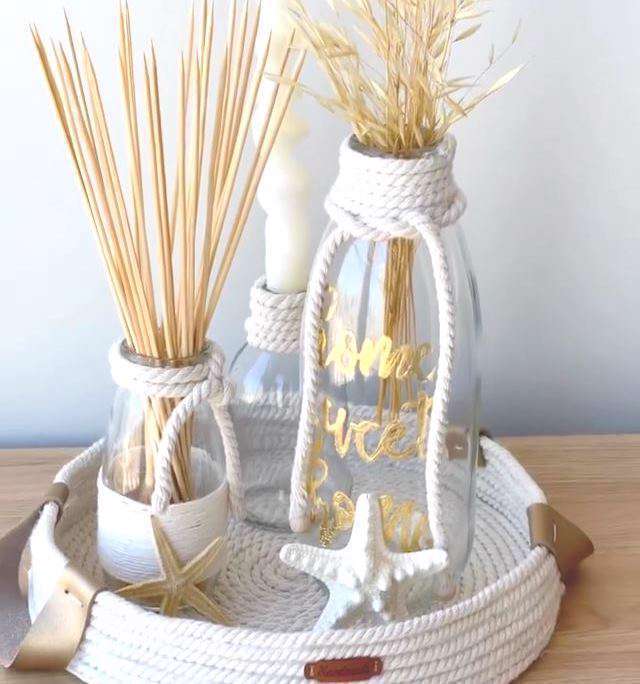 ترفند تزیین شیشه با ورق طلا و طناب