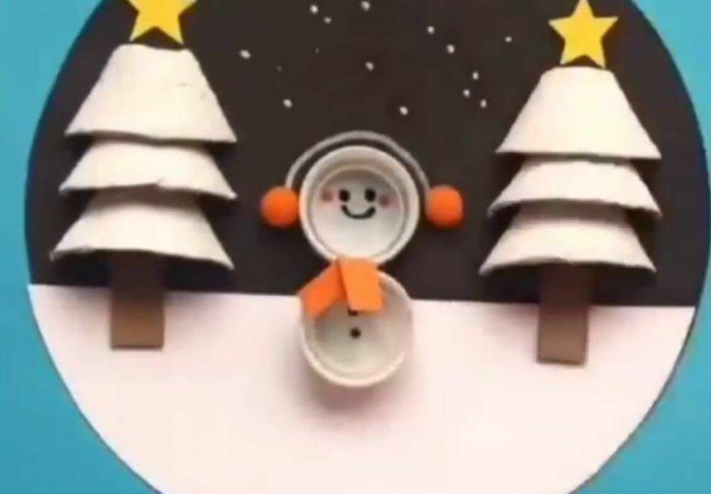 ساخت کارت پستال آدم برفی و درخت کاج