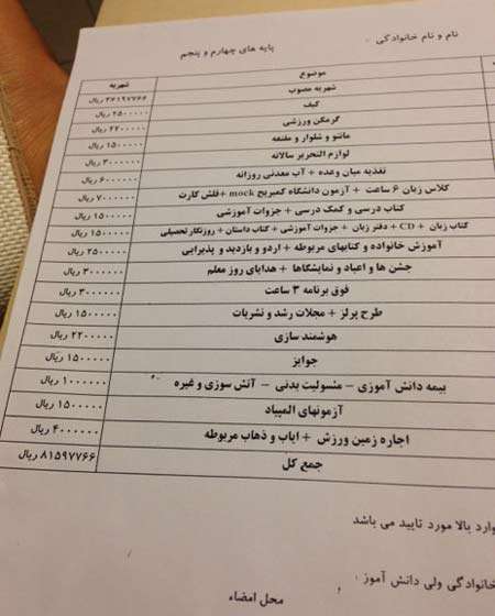 هزینه مدارس