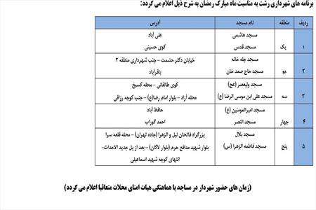 برنامههای ماه رمضان شهرداری رشت در مساجد+جدول