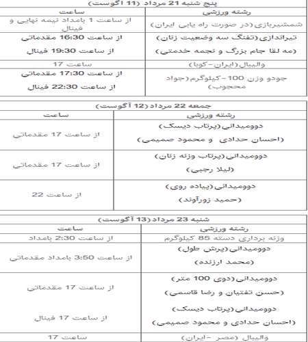 برنامه کامل رقابت های ورزشکاران ایران در المپیک ریو + جدول