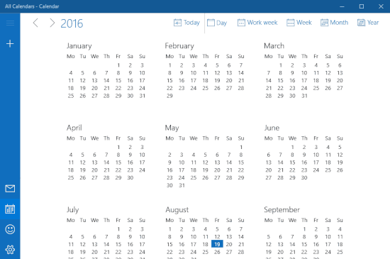 تقویم ویندوز 10