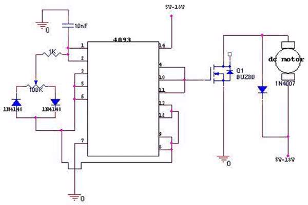 مدار کنترل pwm موتور dc با آی سی 4093