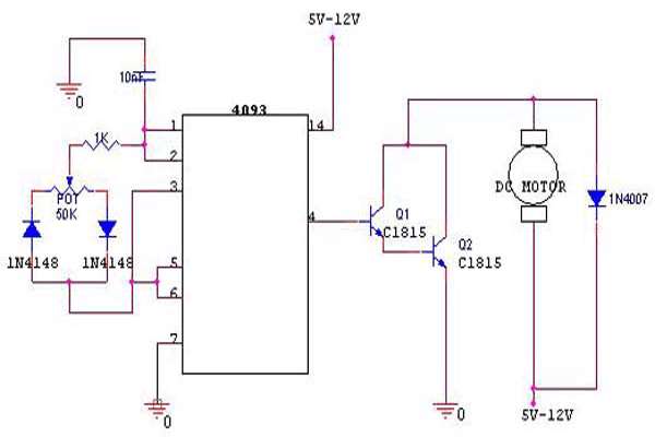 مدار کنترل pwm موتور dc با آی سی 4093