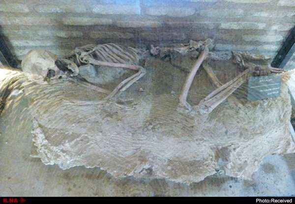 نمایش اسکلت 5500 ساله در موزه باستانشناسی نیشابور نمایش اسکلت 5500 ساله در موزه باستانشناسی نیشابور