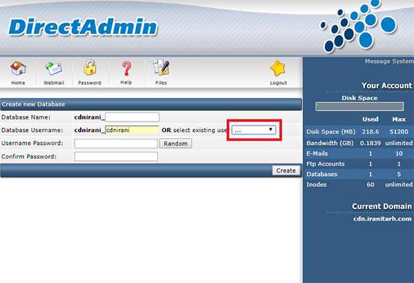 آموزش نحوه ساخت دیتابیس در دایرکت ادمین