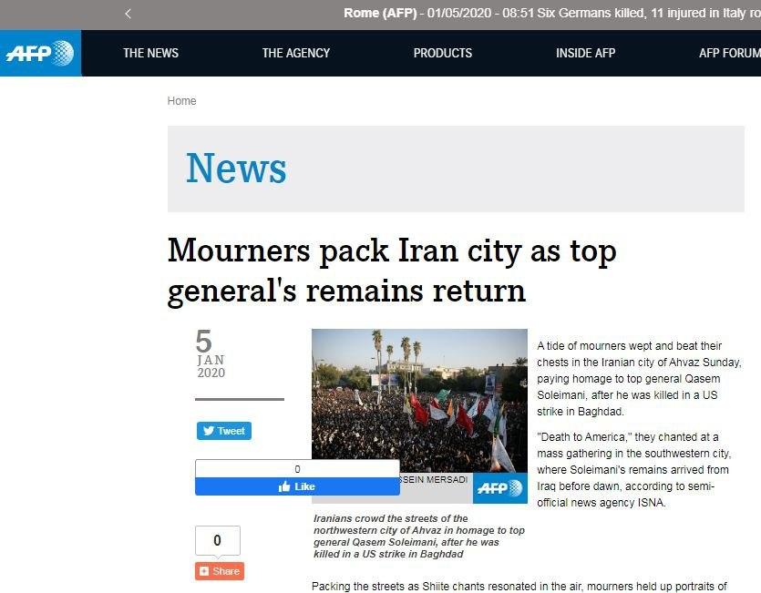 تشییع، شهدای مقاومت، شهید سردار قاسم سلیمانی، بازتاب جهانی، تهران، ایران، کرمان، اهواز، مشهد،