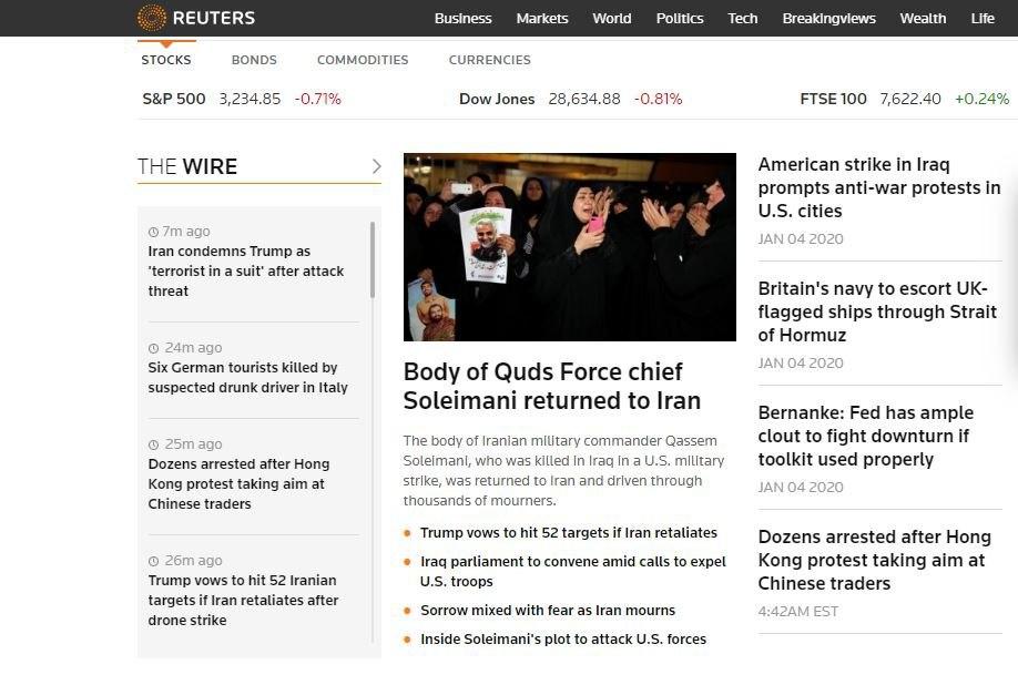 تشییع، شهدای مقاومت، شهید سردار قاسم سلیمانی، بازتاب جهانی، تهران، ایران، کرمان، اهواز، مشهد،