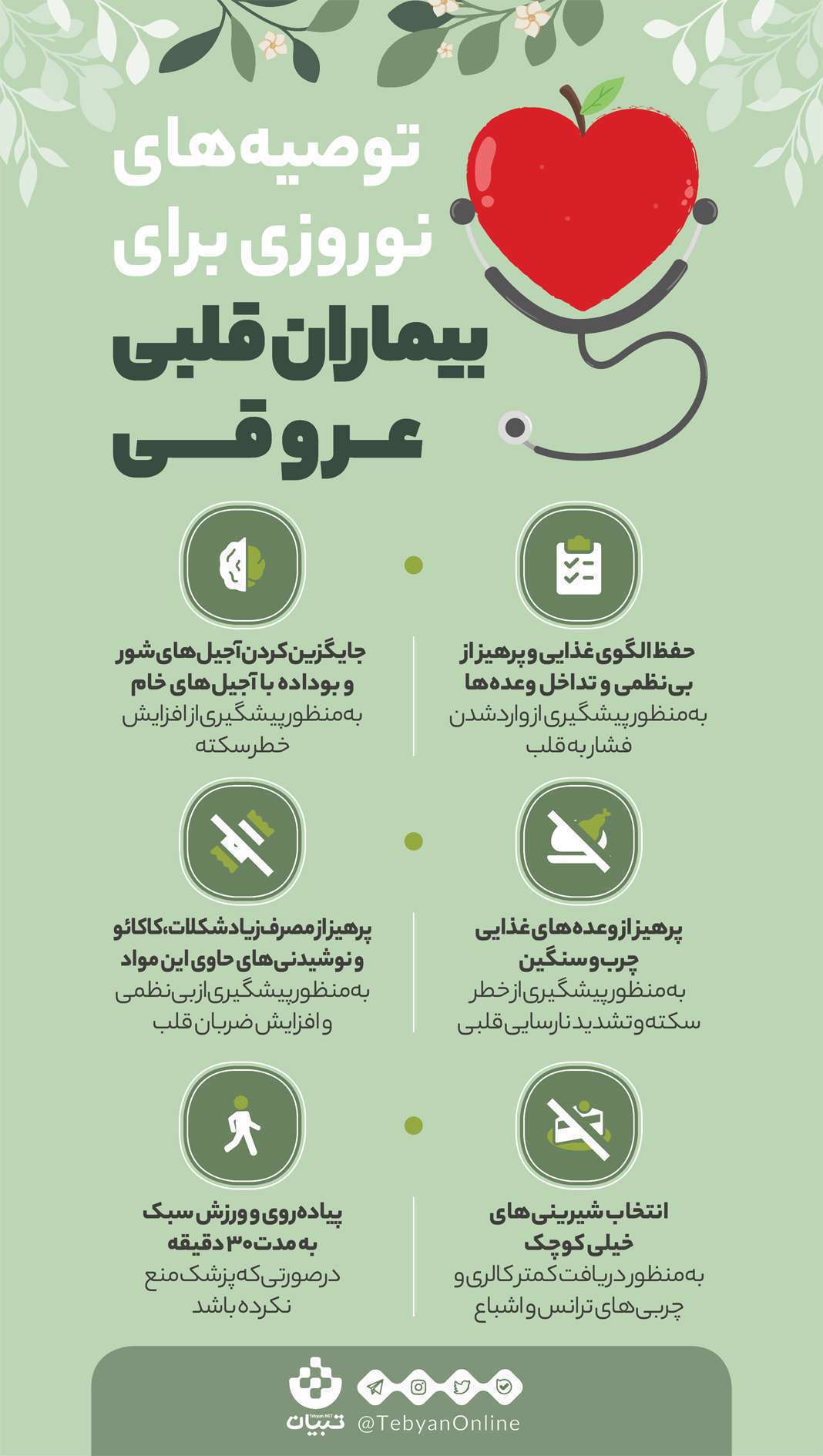 توصیههای نوروزی برای بیماران قلبی عروقی توصیههای نوروزی برای بیماران قلبی عروقی