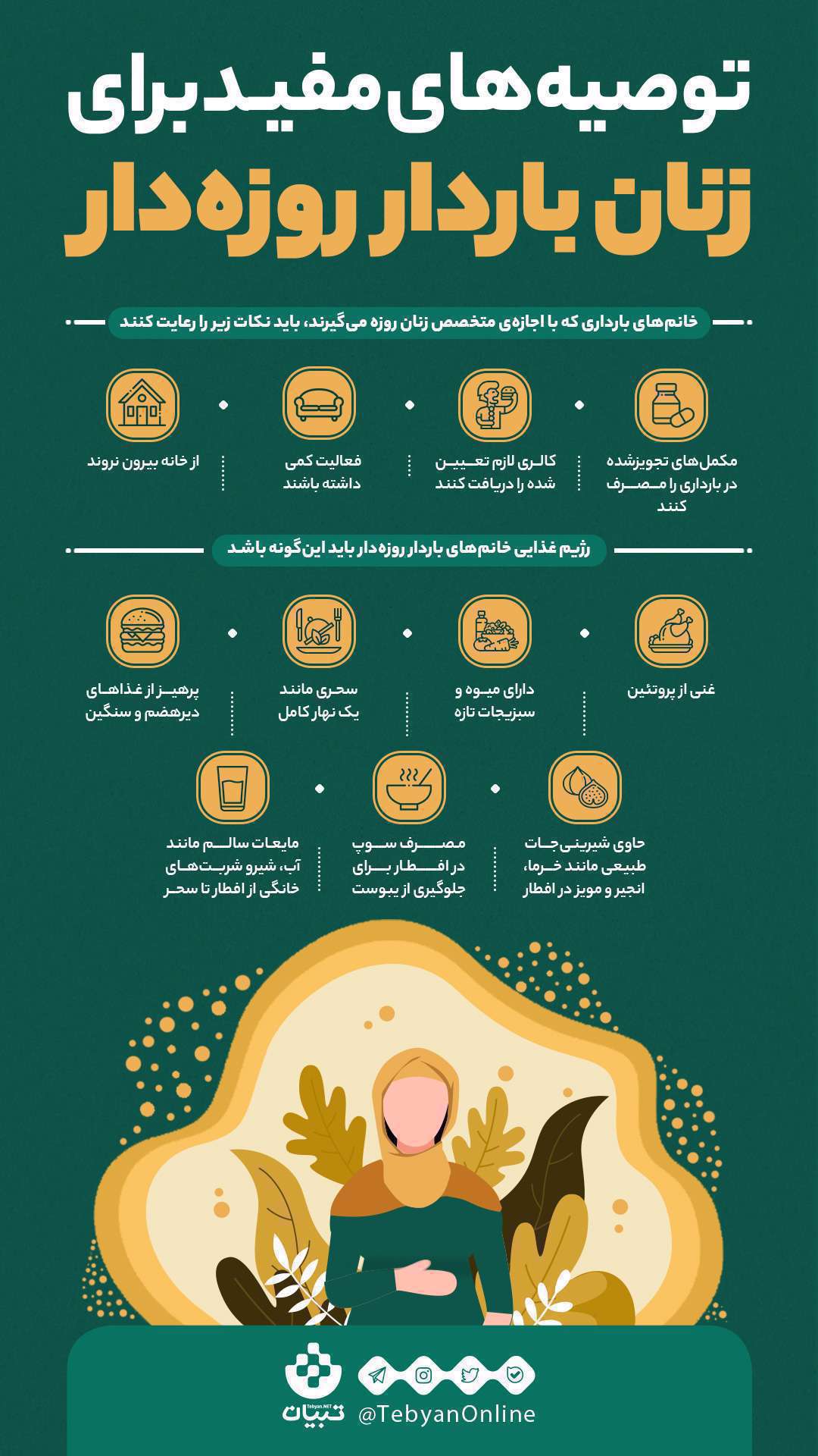 اینفوگرافی توصیههای مفید برای زنان باردار روزهدار اینفوگرافی توصیههای مفید برای زنان باردار روزهدار