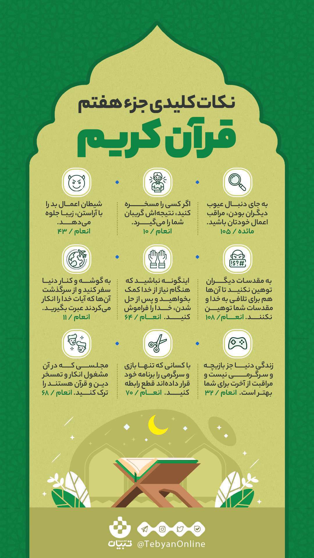نکات کلیدی جزء هفتم قرآن کریم