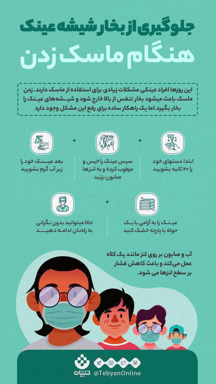 اینفوگرافیک| جلوگیری از بخار شیشه عینک هنگام ماسک زدن اینفوگرافیک| جلوگیری از بخار شیشه عینک هنگام ماسک زدن