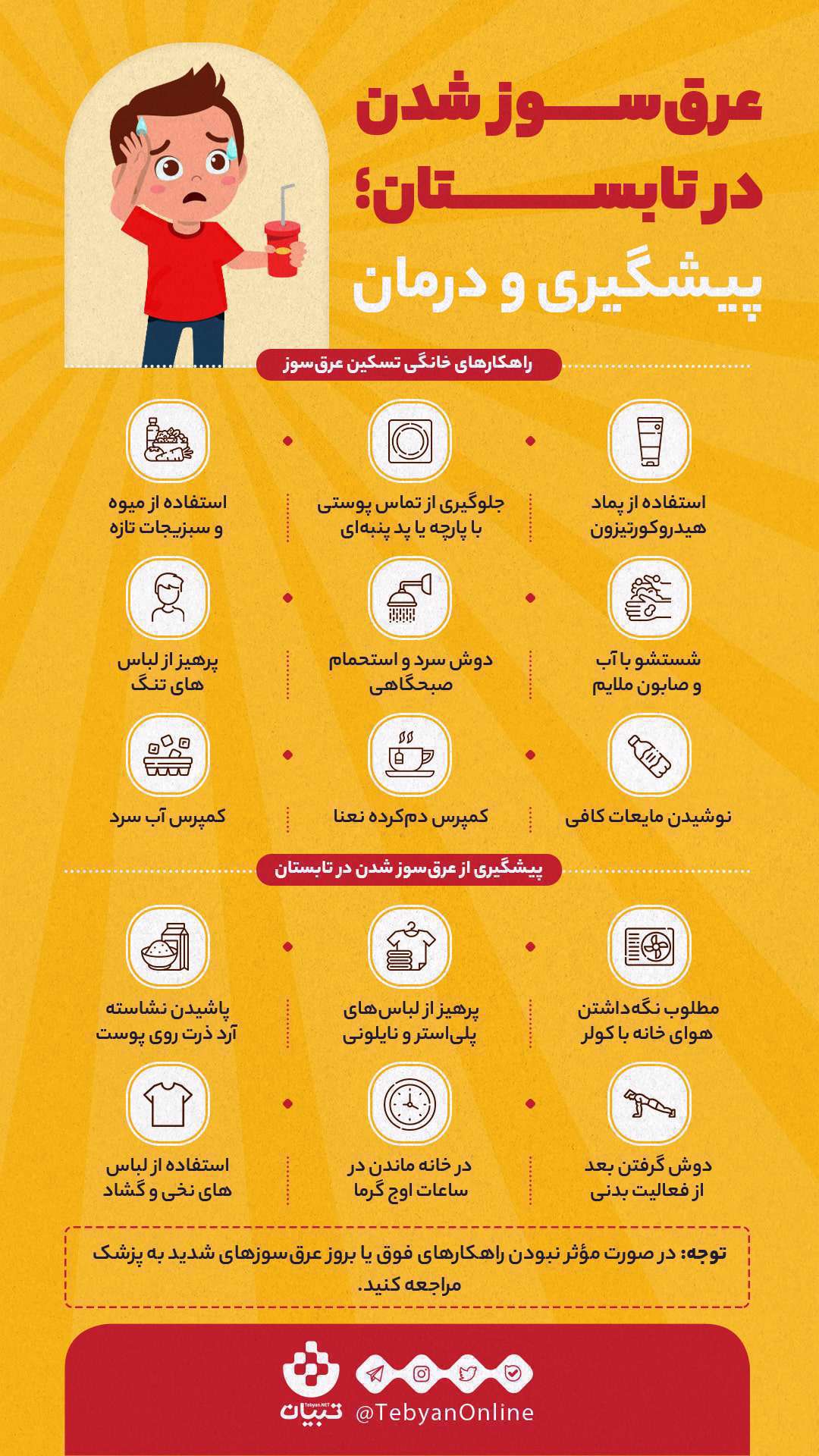 اینفوگرافیک راه‌های پیشگیری و درمان عرق سوز