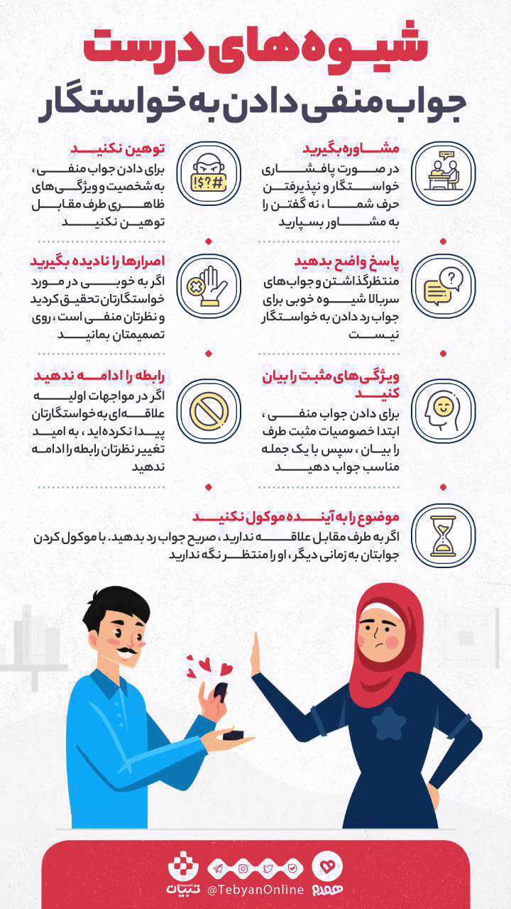 شیوه درست جواب منفی به خواستگار، اینفوگرافی،