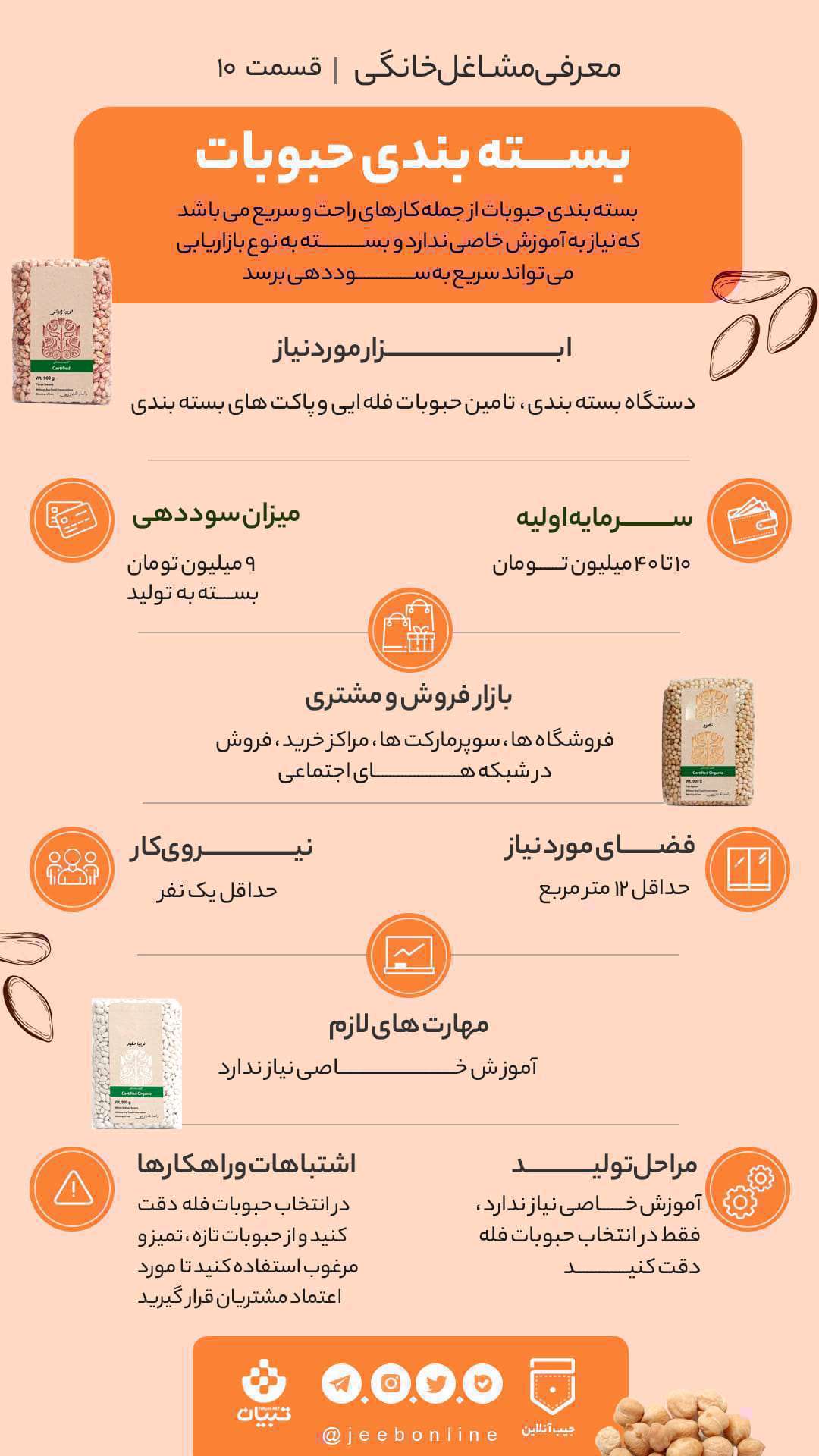 مشاغل خانگی، اینفوگرافی، بسته بندی حبوبات