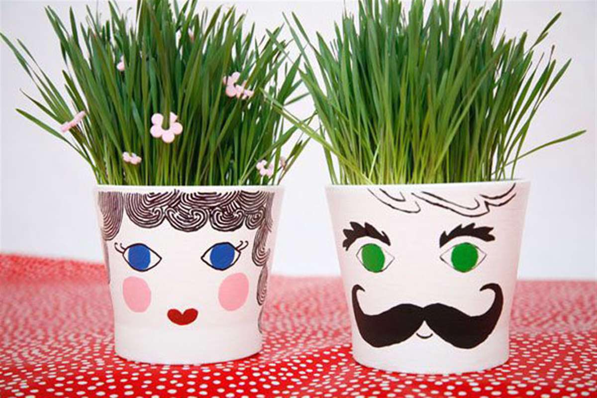 ساخت کاردستی توسط کودکان برای ظرف سبزه هفت سین