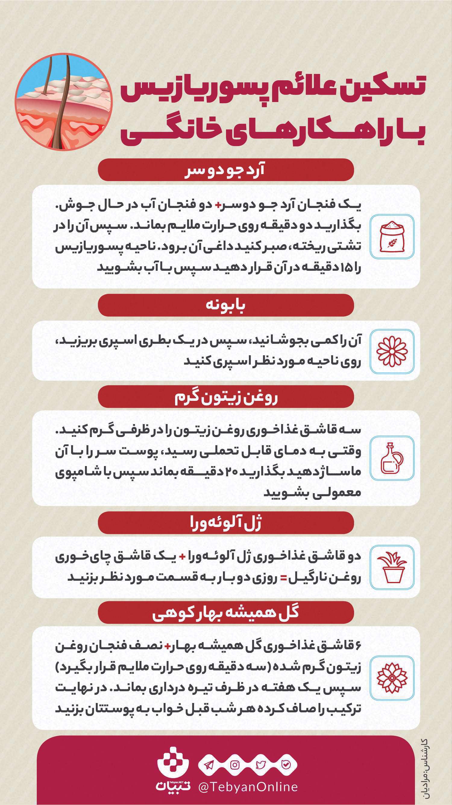 درمان خانگی پسوریازیس - بیماری پوستی - پسوریازیس - اینفوگرافیک