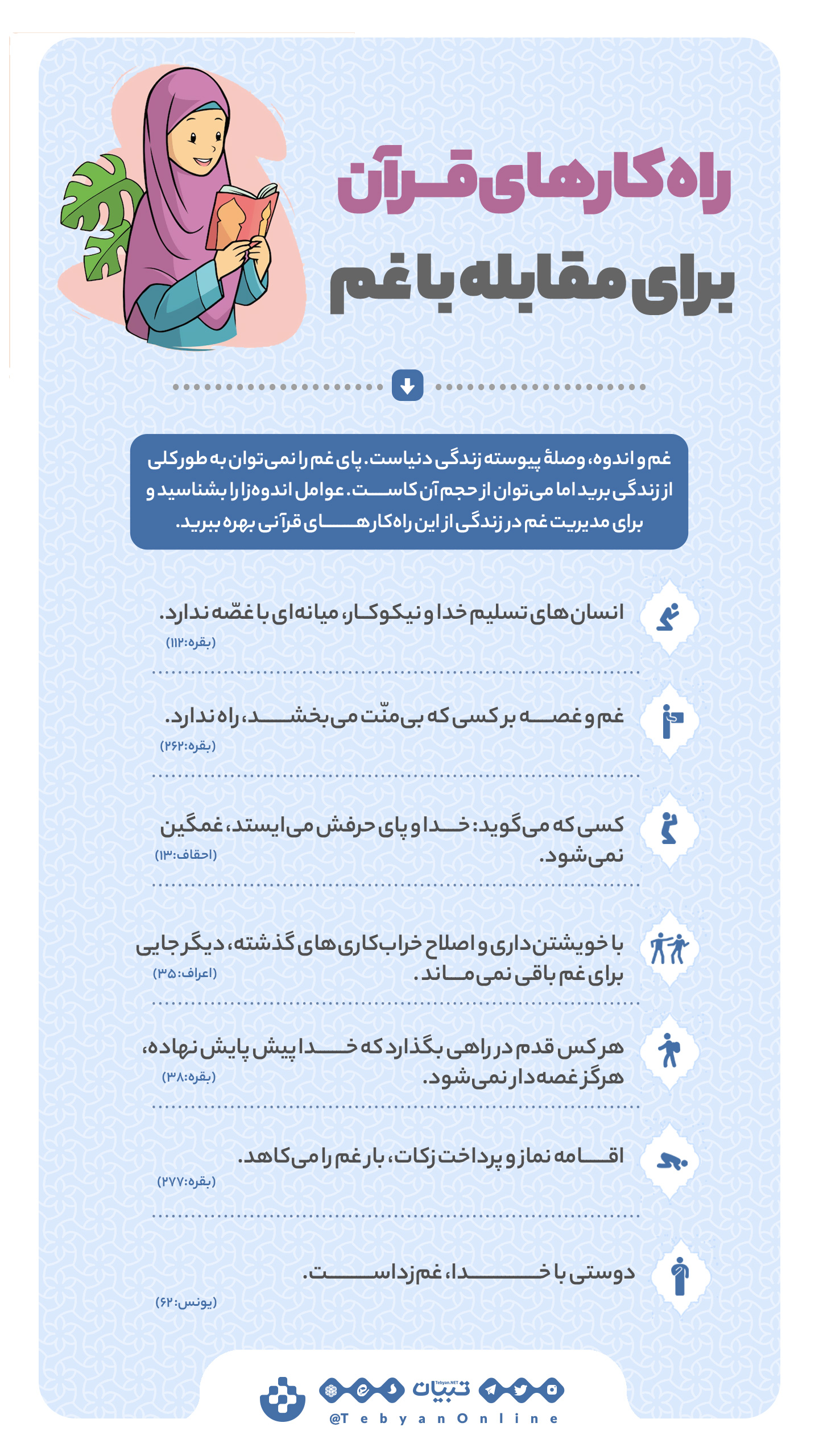 راهکارهای قرآن، مقابله با غم، اینفوگرافیک راهکارهای قرآن، مقابله با غم، اینفوگرافیک