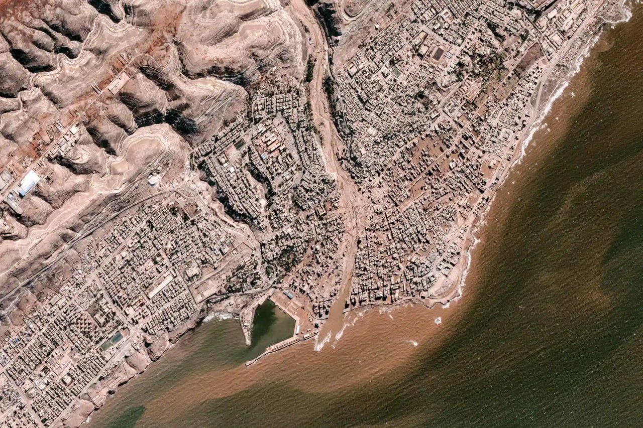 نمایی هوایی از شهر ساحلی شرقی لیبی پس از سیل فاجعه بار