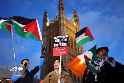 اجتماع حمایت از مردم غزه مقابل پارلمان انگلیس