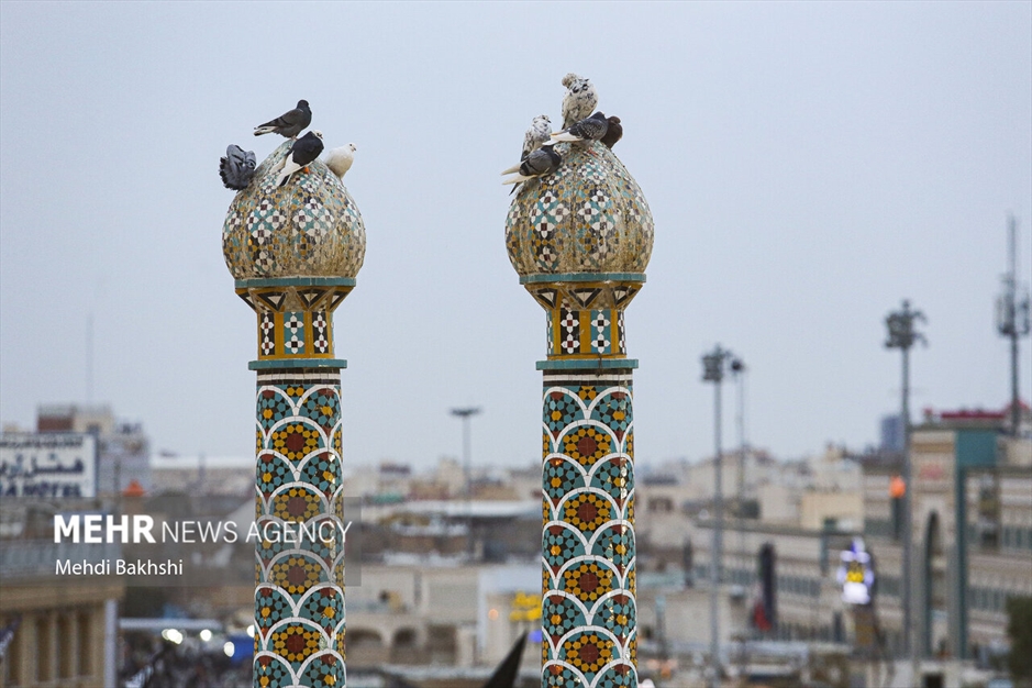 برافراشتن پرچم عزا بر فراز گنبد کریمه اهل بیت سلام‌الله‌علیها 