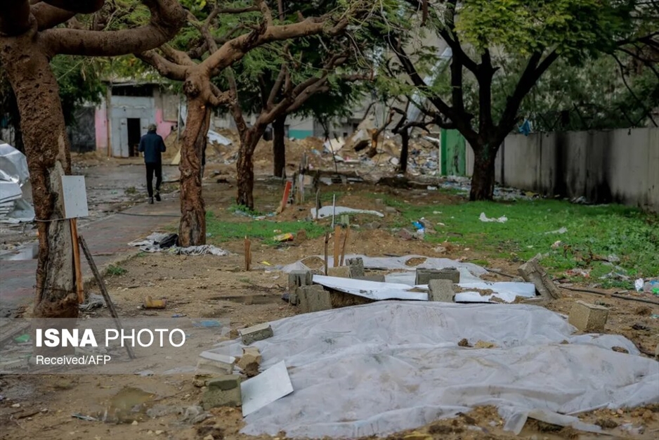 هوای سرد و بارانی غزه جنگ زده