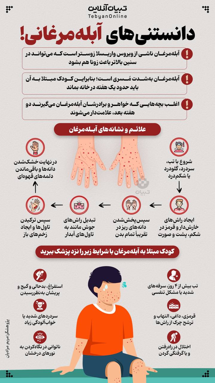 اینفوگرافیک ،  آبله مرغان ، ویروس واریسلا - زوستر ، سیستم ایمنی بدن،