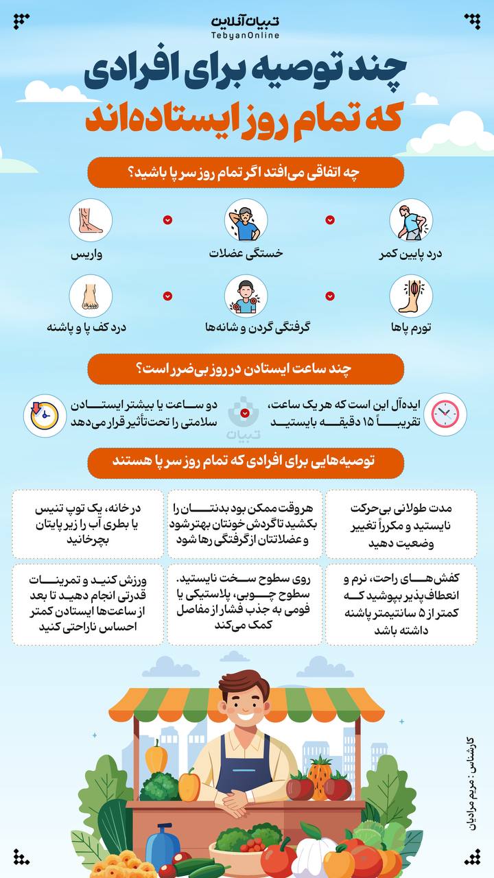 اینفوگرافیک ،  ایستادن  ،  ایستادن طولانی ، سلامتی بدن ،